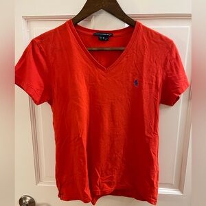 Polo Ralph Lauren orange tshirt with blue polo logo